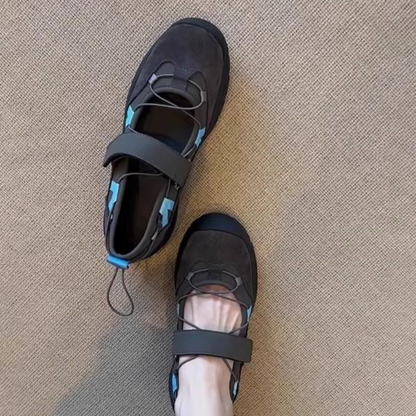 Cowhide version~ French retro style Velcro sports Mary Jane shoes women's new casual ballet sports sandals