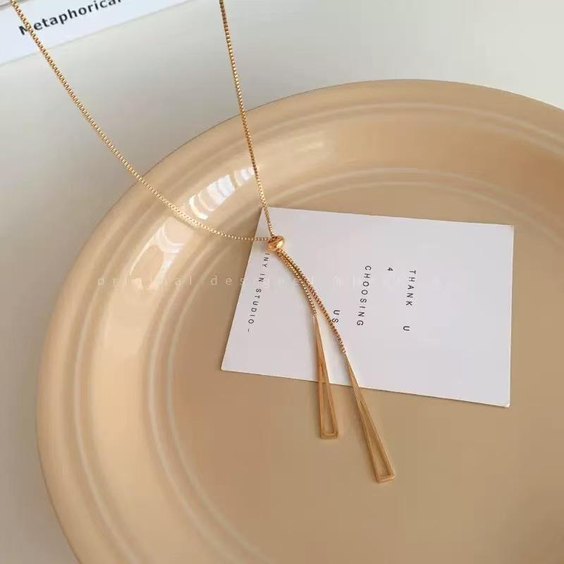 Women's Trendy Geometric Triangle Necklace - Titanium Steel, Long Tassel, Light Luxury Autumn/Winter Sweater Accessory