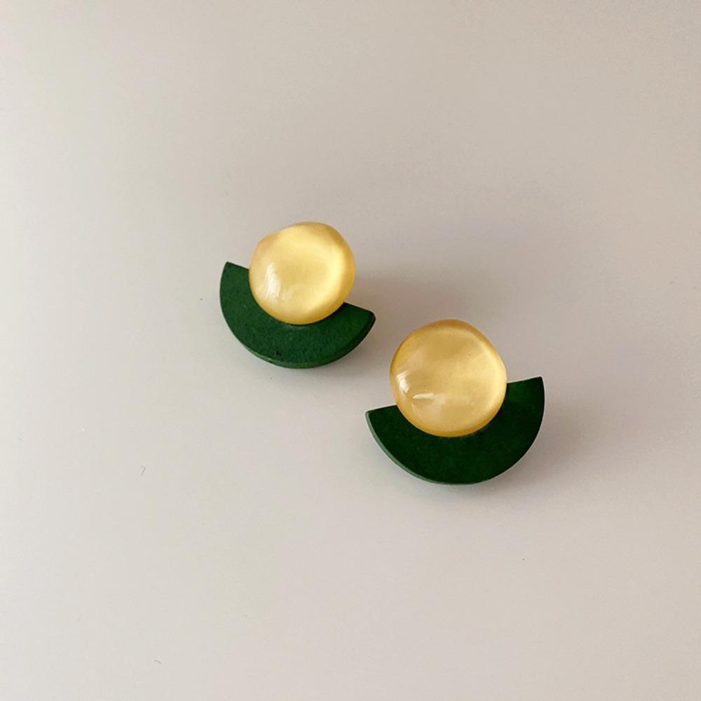 Niche Fan-shaped Wood Acrylic Resin Earrings Female Korean Simple Personality Versatile Temperament Stud Earrings