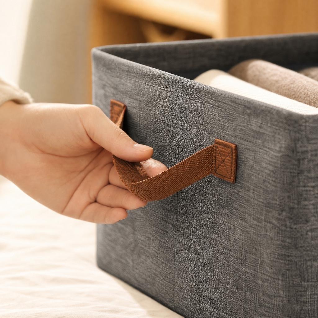 Cationic Fabric Foldable Storage Box with Handles Collapsible Drawer Organizer for Home Closet Shelf and Office Use