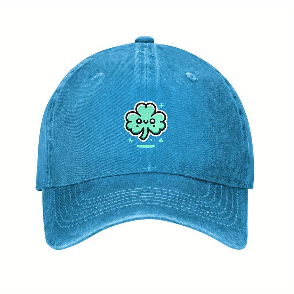 Cute Owo Clover St Patrick Day Baseball Cap Black Denim Adjustable Dad Hat Unisex Casual