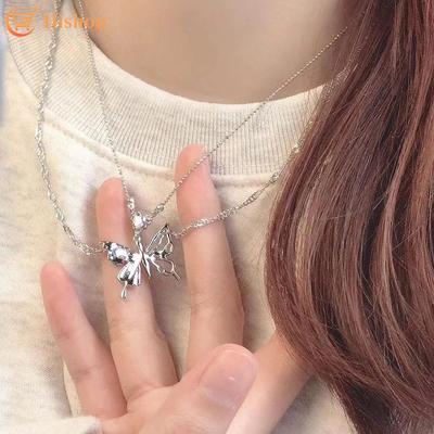 2023 New designedDouble Butterfly Silver Necklace Fashion Crystal Chain Choker for Women Accessories Jewelry