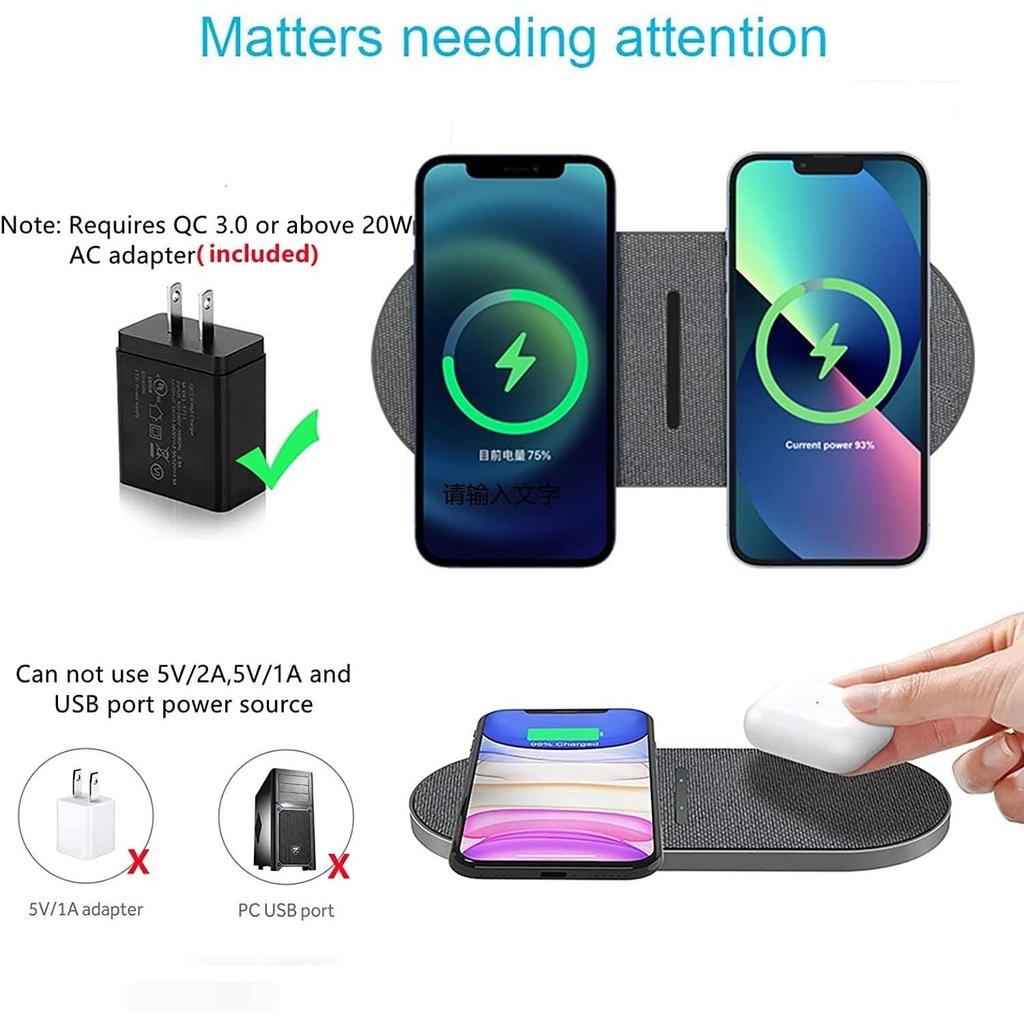 Dual 20W Wireless Charging Pad, Fast Wireless Charger with Adapter for iPhone 17 Pro Max/17 Air/16/15/14/13/12/11/XS/XR/8 Plus,Air pods,Samsung Galaxy