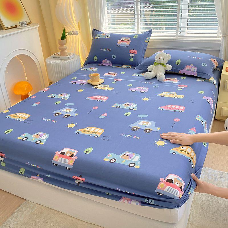 Premium Quality 100% Cotton Bed Fitted Sheet with Elastic Rubber With 2pc Pillowcases for Comfortable Sleeping Single Double Bed