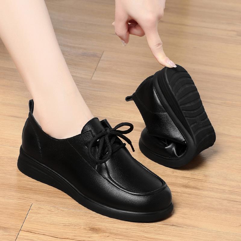Lace-up work shoes women's black spring and autumn soft leather soft-soled women's shoes are not tired after standing for a long time,