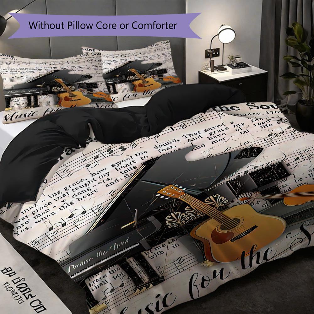 1 Peça Música, Tema Guitarra Conjunto de Colcha Cobertor Capa de Colcha Fronha Decoração de Casa Presente de Aniversário (1 * capa de edredom + 9 * fronhas, sem enchimento)