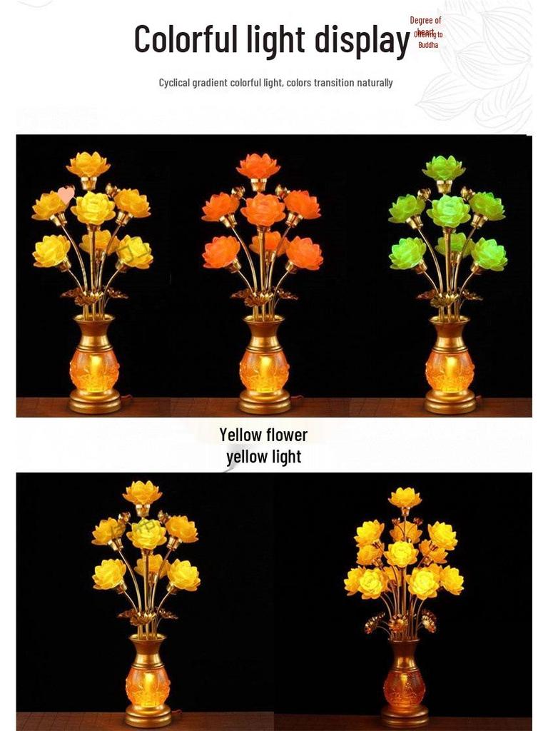 Seven-Color Lotus Lamp for Buddha Offering: Ever-Burning Guanyin Home Decor – Nine Horse Year Edition