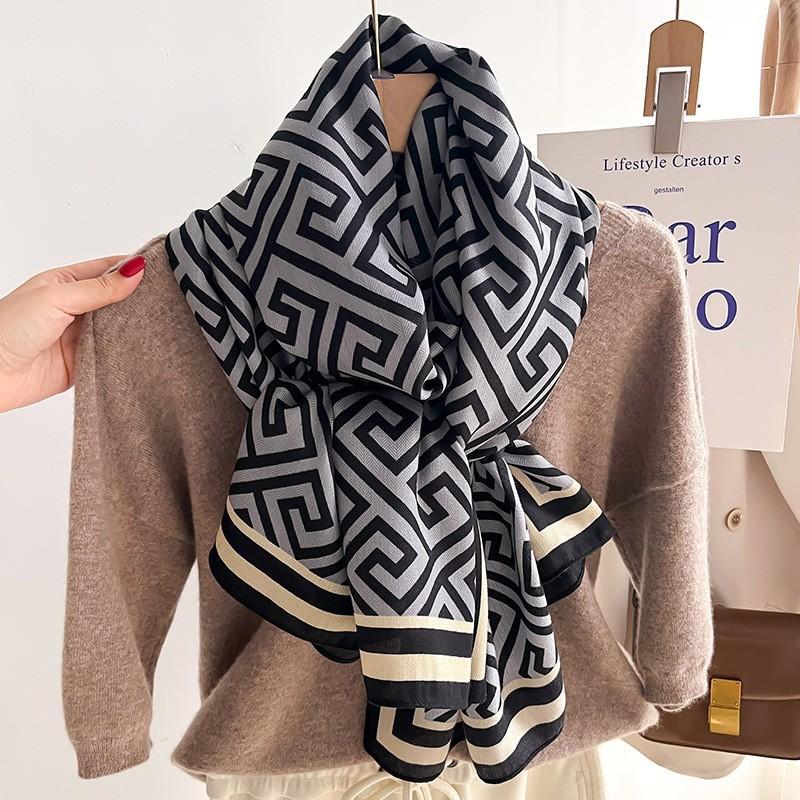 Stylish color-block faux-shearling scarf/snood; lightweight yet warm; versatile long wrap, shawl, or cape for women.