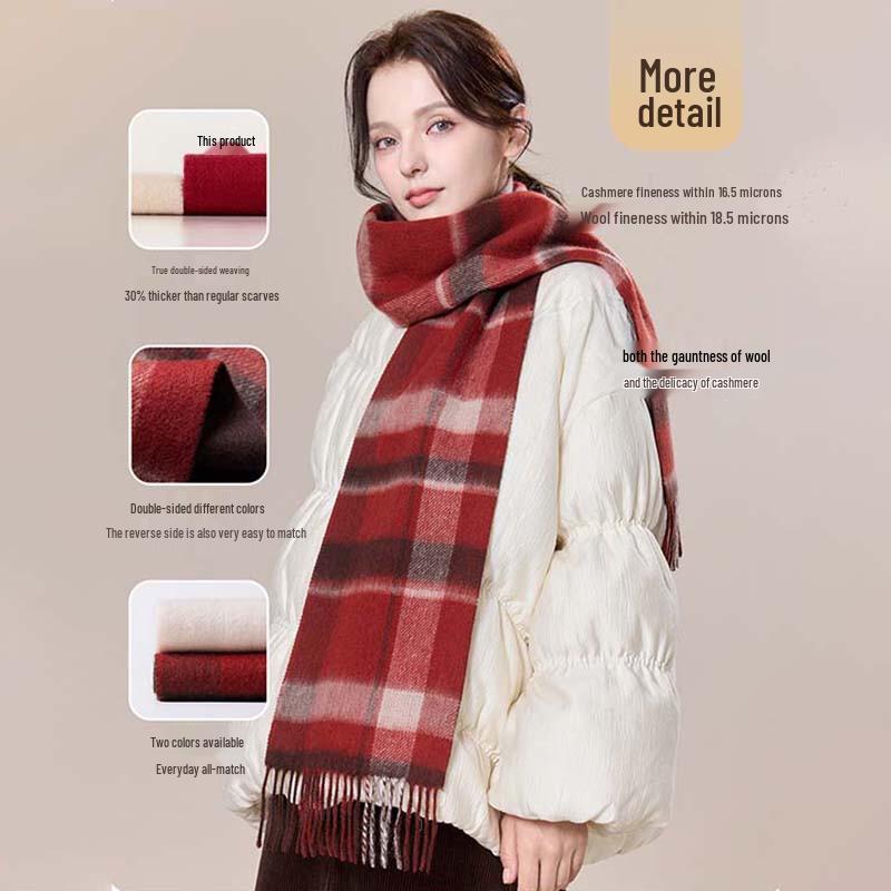 JIUMU Women's Double-Sided Plaid Wool Scarf
