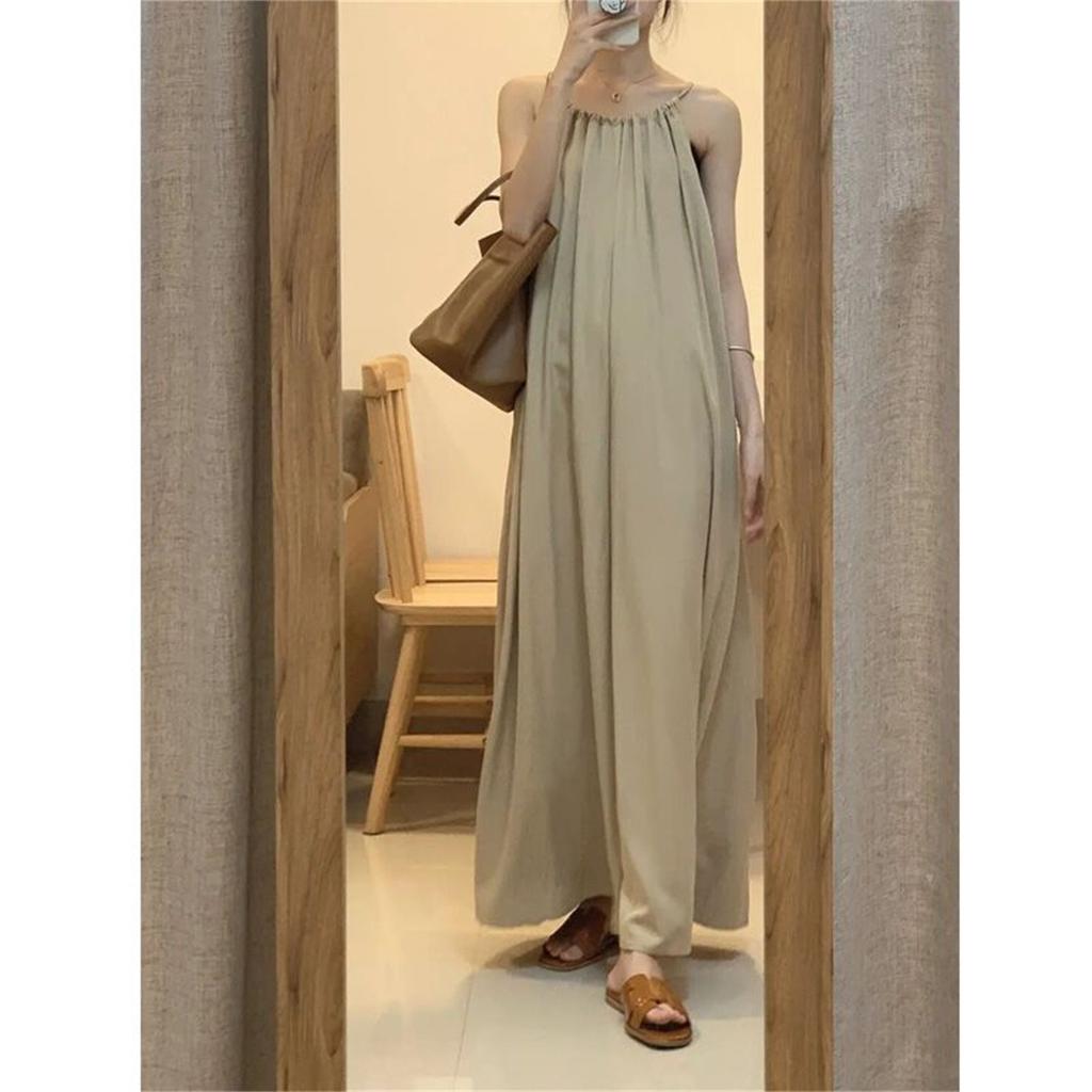 Coffee Break French Chic Neck Sling Dress Art High-end Temperament Khaki Sleeveless Vest Skirt Children
