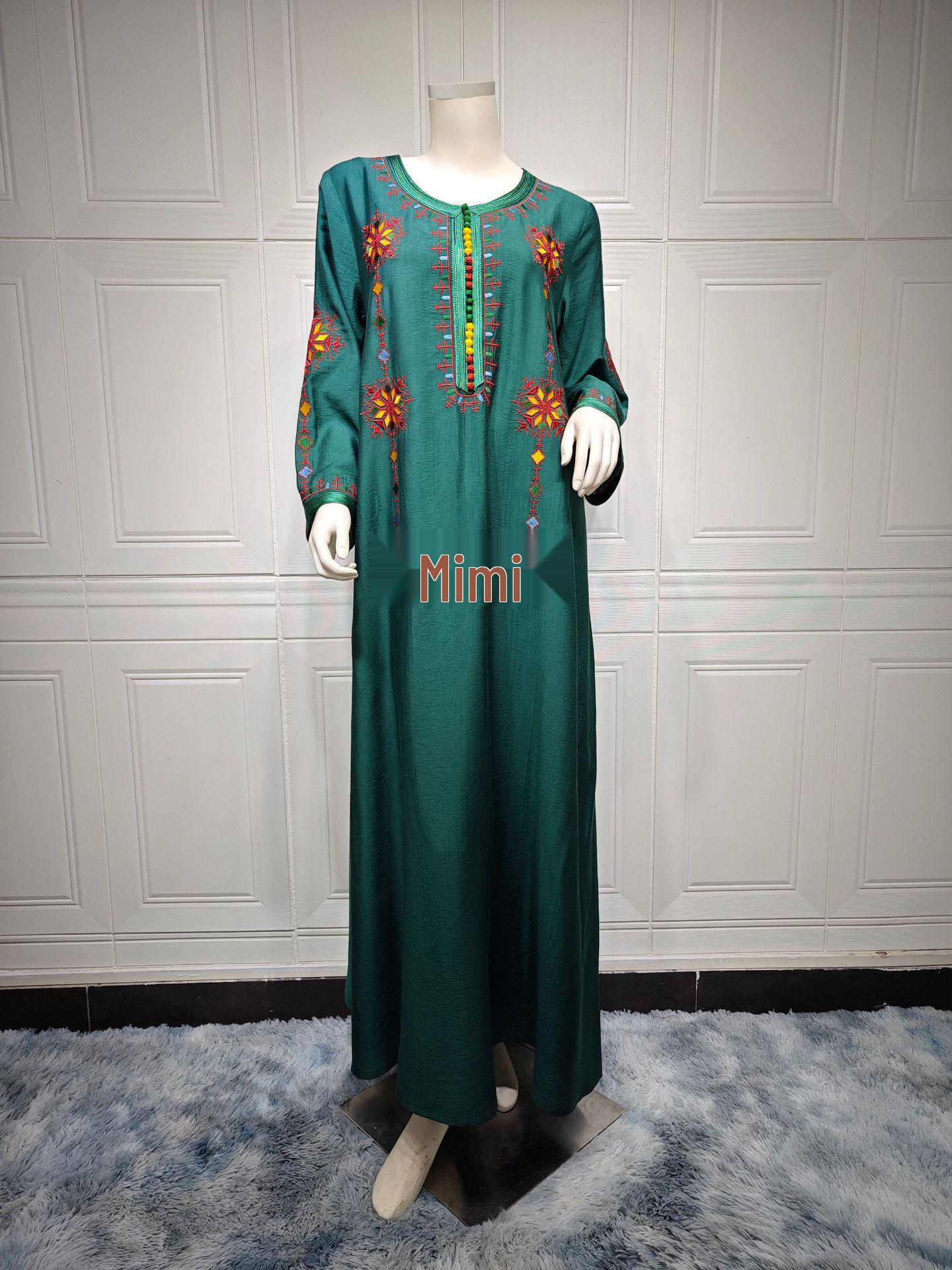 

AB338 Вышитая аппликация Абая - Трансграничное длинное платье для мусульманок, в дубайском стиле. S зелёный