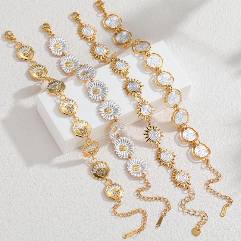 Newins 18k Gold Stainless Steel Geometric Daisy Bracelet - Elegant Niche Design for Women