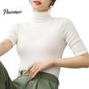 Pullover Top Summer Tops Turtleneck Solid Color Half Sleeve Slim Fit Smooth Women Shirt Wear Stretch Layer Comfy High Neck Daily Bottoming