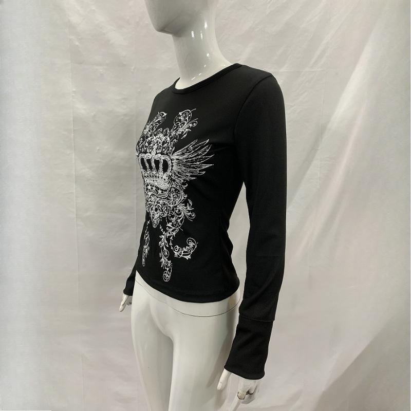 European and American Gothic fashion printed street slimming sexy long sleeved top