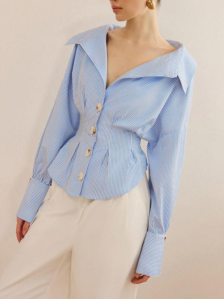 Trendy Women's European & American Striped Long-Sleeve Shirt - Niche Spring/Autumn Design