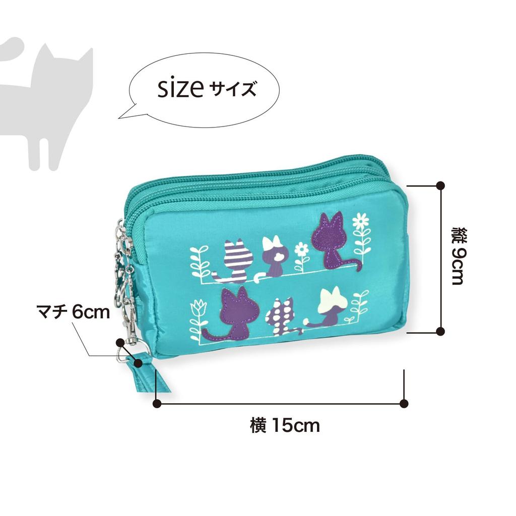 Cute and stylish nylon mini cosmetic pouch with large triple zipper and three Perfect as a gift or travel strap, capacity, closure, pockets. pouch.