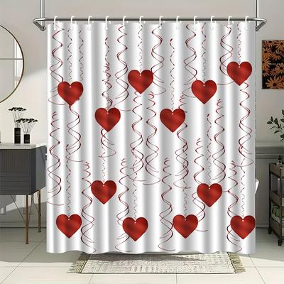 Red Heart Shower Curtain White Background Love Design Romantic Bathroom Decor Waterproof Printed Bath Curtain Home Fashion