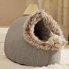 Warm Cat Cave Bed Cozy Pet Calming Nest Plush Hooded Cat Bed Fluffy Winter