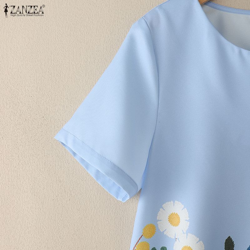 ZANZEA Women Casual V-Neck Short Sleeve Floral Print Blouse