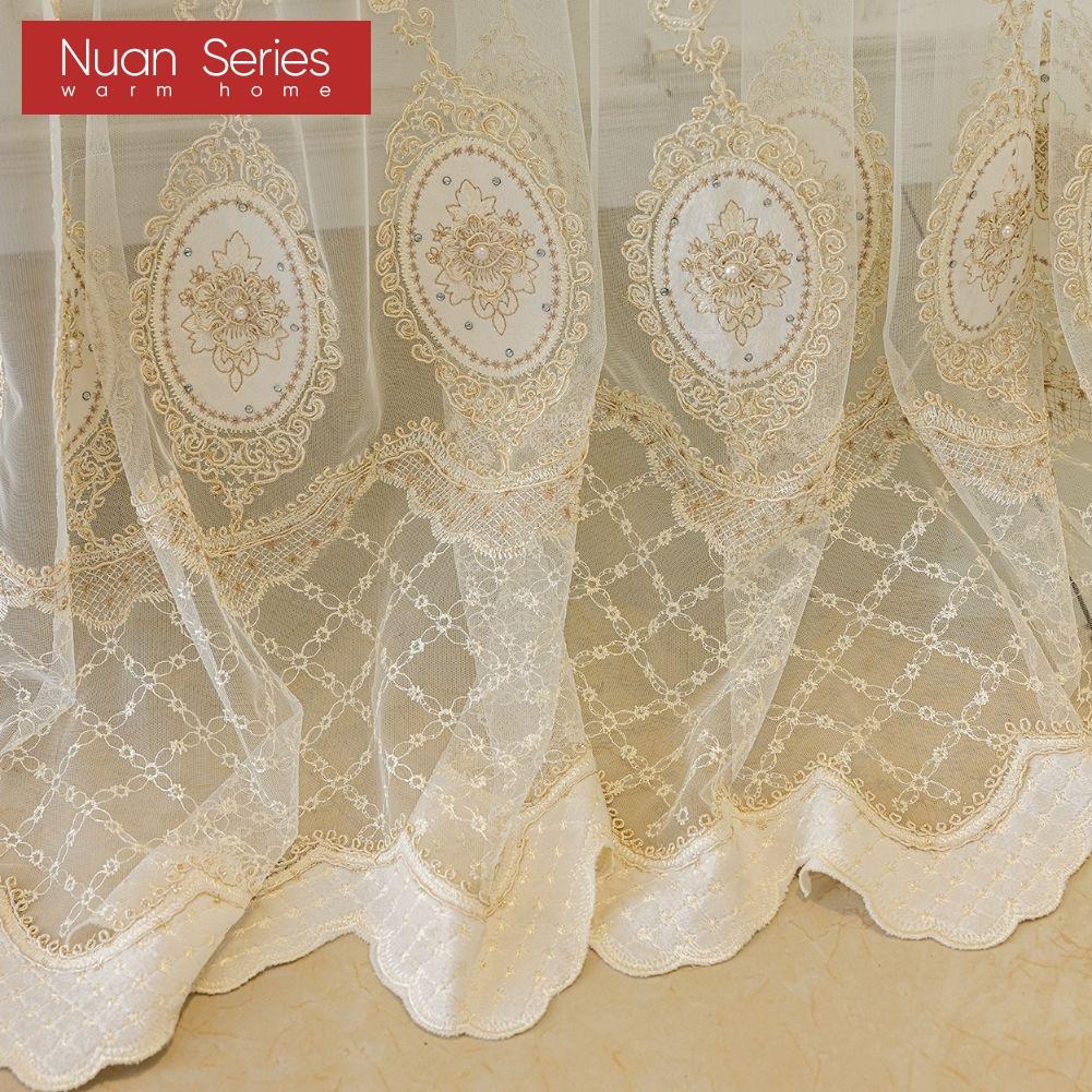 1PC Nuan Series Modern European Luxury Sheer Curtain Transparent Embroidered Tulle for Living Room Bedroom Balcony Window Home Decor