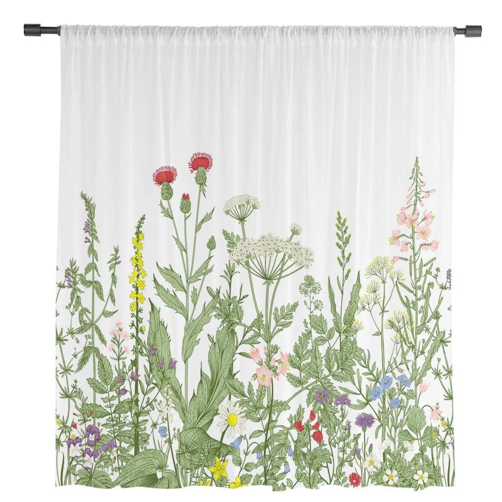 Vintage Kruidenplant Bloem Doorzichtige Gordijnen voor Slaapkamer Woonkamer Decoratie Raambekleding Keukengordijn Panelen