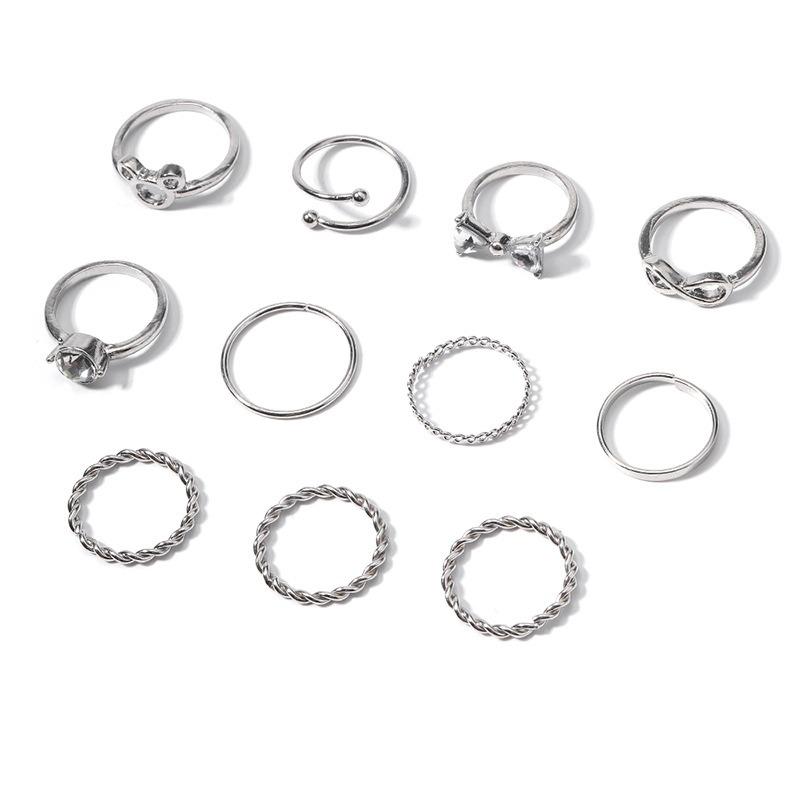 Wind Ring Women's Niche Premium Diamond Cartoon Ring Set Bow Ring Silver