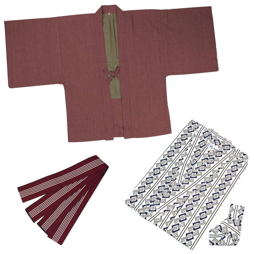 Ryokan Yukata Set Ryokan und Haori [KYOETSU] Damen 4-teilig (Haori, Yukata, Obi, Kordel) (Yukata - 150, - Rot)