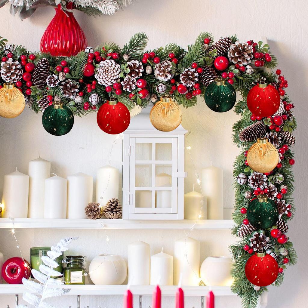 Christmas Tree Velvet Ball 12Pcs/box Shatterproof Christmas Tree Hanging Bulb Pendants Set Flocked Christmas Tree Ball Ornaments