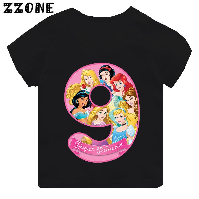 Different Princess Cinderella Number Print Girls Clothes 1 2 3 4 5 6 7 8 9 Years Birthday Kids Tshirt Baby Boys Children T-Shirt