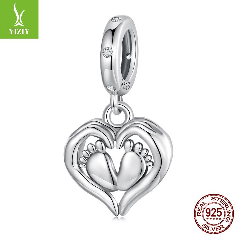 Guardian Pendant 925 Silver Creative Love Footprint Beaded Diy Bracelet Bead Accessories Mother'S Day Gift