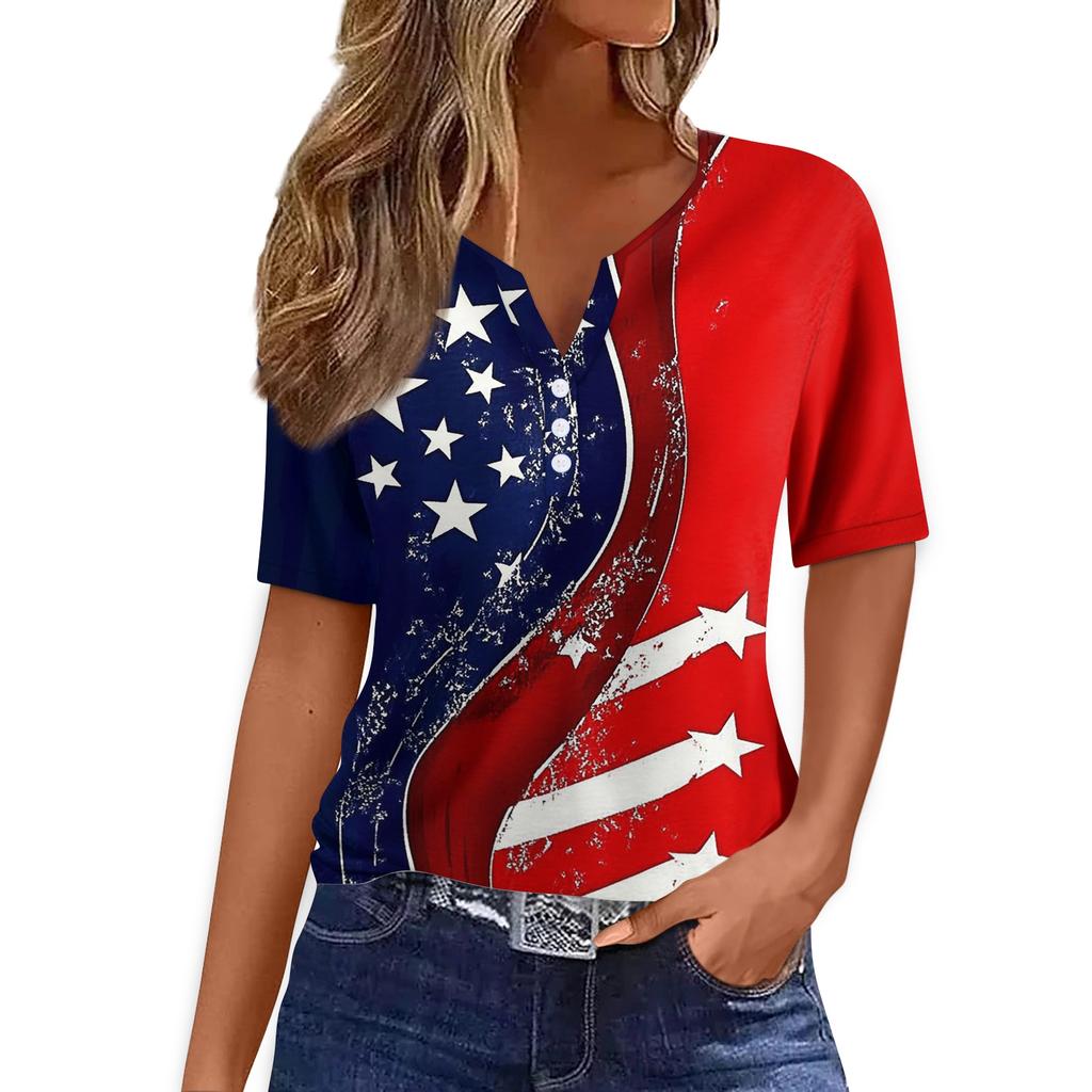 Women's T Shirt Tee Print Button Short Sleeve Daily Weekend Fashion Basic V- Neck Regular Top