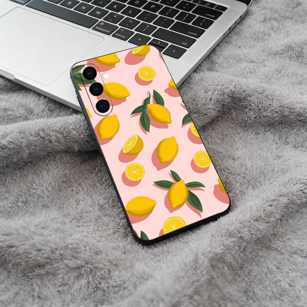 

S-Seaside scenario Wine Lemon Soft Silicone phone Case for Samsung Galaxy A73/A71/A72/A70/A53/A52/A51 - Black Samsung a514g