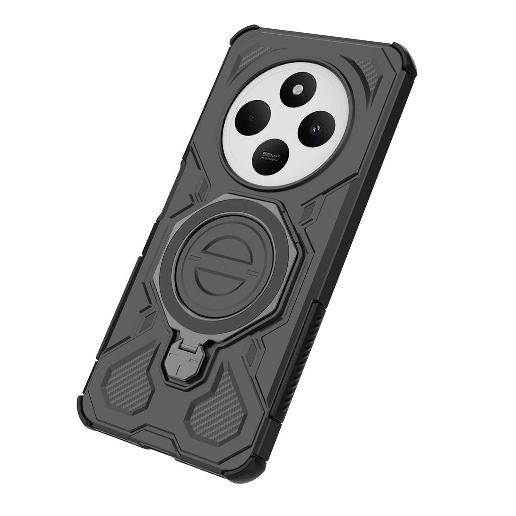 Magnetic Case for Xiaomi Redmi 14C 4G/14R 5G/Poco C75 4G Rotating Metal Kickstand PC+TPU Phone Back Cover