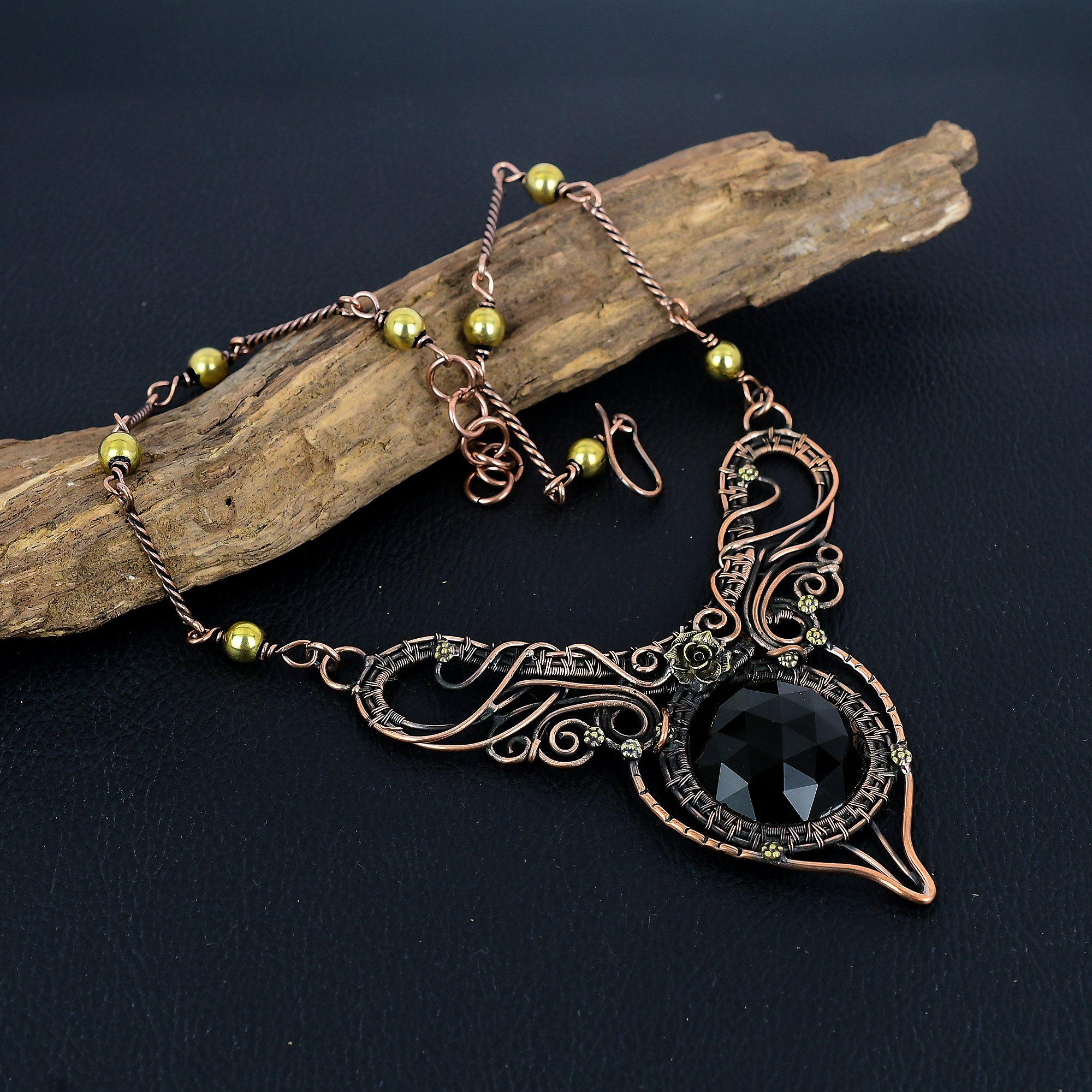 

Перидот Ожерелье из драгоценных камней ручной работы, Ожерелье, обернутое медной проволокой 999 пробы, Антикварные украшения, Для подарка на помолвку