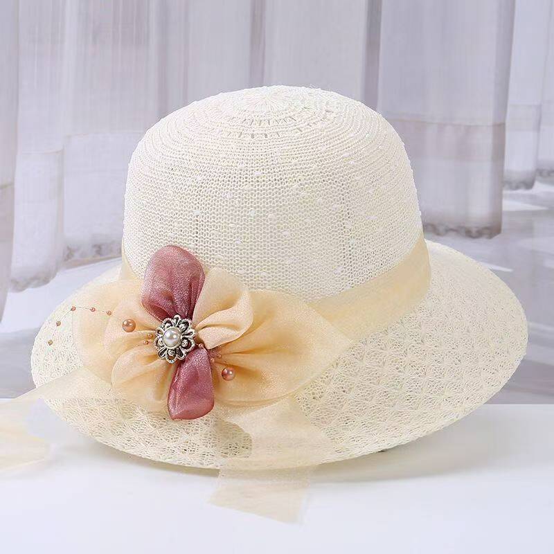 Hat Women's Sunscreen Sun Hat New Large Brim Bow Mother's Day Straw Hat Travel Sun Hat