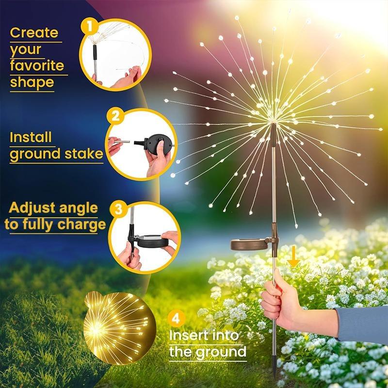 200 LED Solar Fireworks Light RGB Color Changing Outdoor Solar Lights Waterproof IP65  Decorative Garden Lighting for Yard Lawn Patio