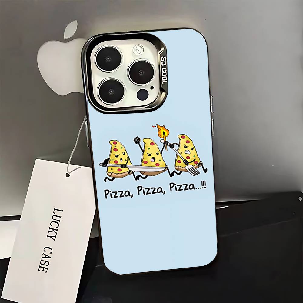 Leckeres Cartoon-Pizza-Handyhülle Für iPhone 16,15,14,13,12,11,Pro,XS,Max,Plus,Mini,SE Schwarzes Candy Matt Stoßfestes Cover