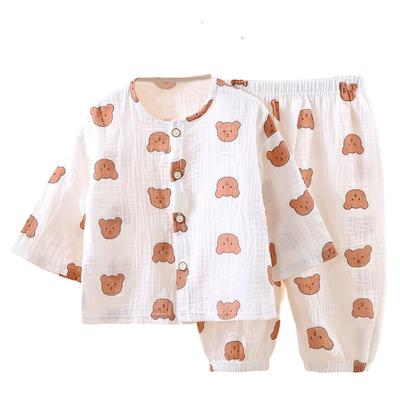 Futupe Baby Long Long Front Cotton Double Loungewear Set for Girls and Sizes and Perfect for and Spring Bear Pajamas, Thin, Sleeves, Pants, Opening,