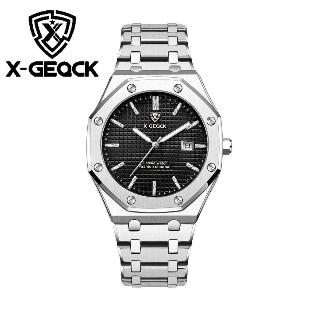 Men's Luxury Business High Quality Stainless Steel Strap Waterproof Quartz Watch Calendar Night Light Grid Dial