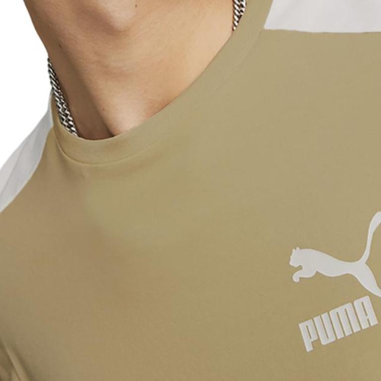Puma T-shirt à Manches Courtes et Col Rond avec Patch Logo Série Lifestyle Sportif Hauts pour Homme Camel Clair 532291-67