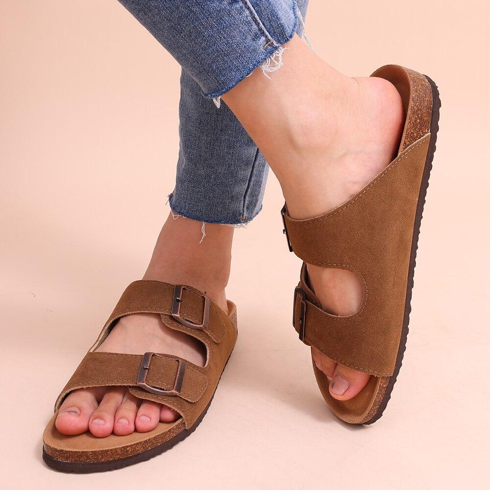 Fashion Litfun Women's Cork Footbed Sandals Fashion Ankle-Strap Suede Slippers Platform Outdoor Beach Sandals Home Comfort Flats Slides