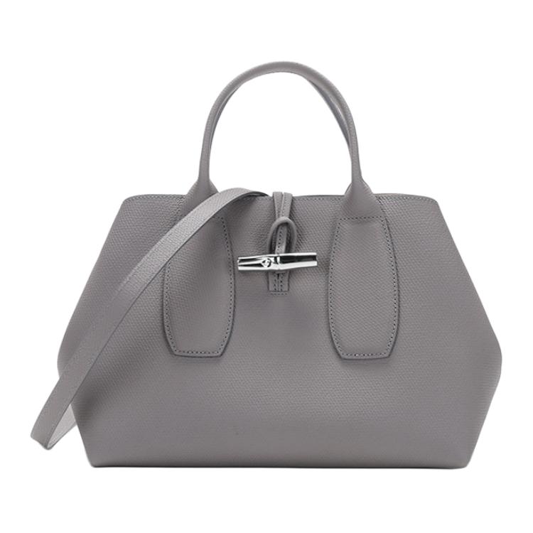 Longchamp Le Roseau 30 Solid Color Bamboo Buckle Leather Crossbody Tote Bag Medium Women Bags Dove-Gray 10058HPNP55