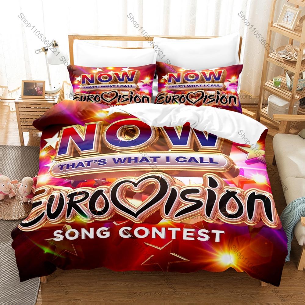 Copripiumino con Stampa al Neon del Palco a Onda Sonora Arcobaleno Logo Eurovision Classico + 2 Federe Set Biancheria da Letto 3 Pezzi Eurofans