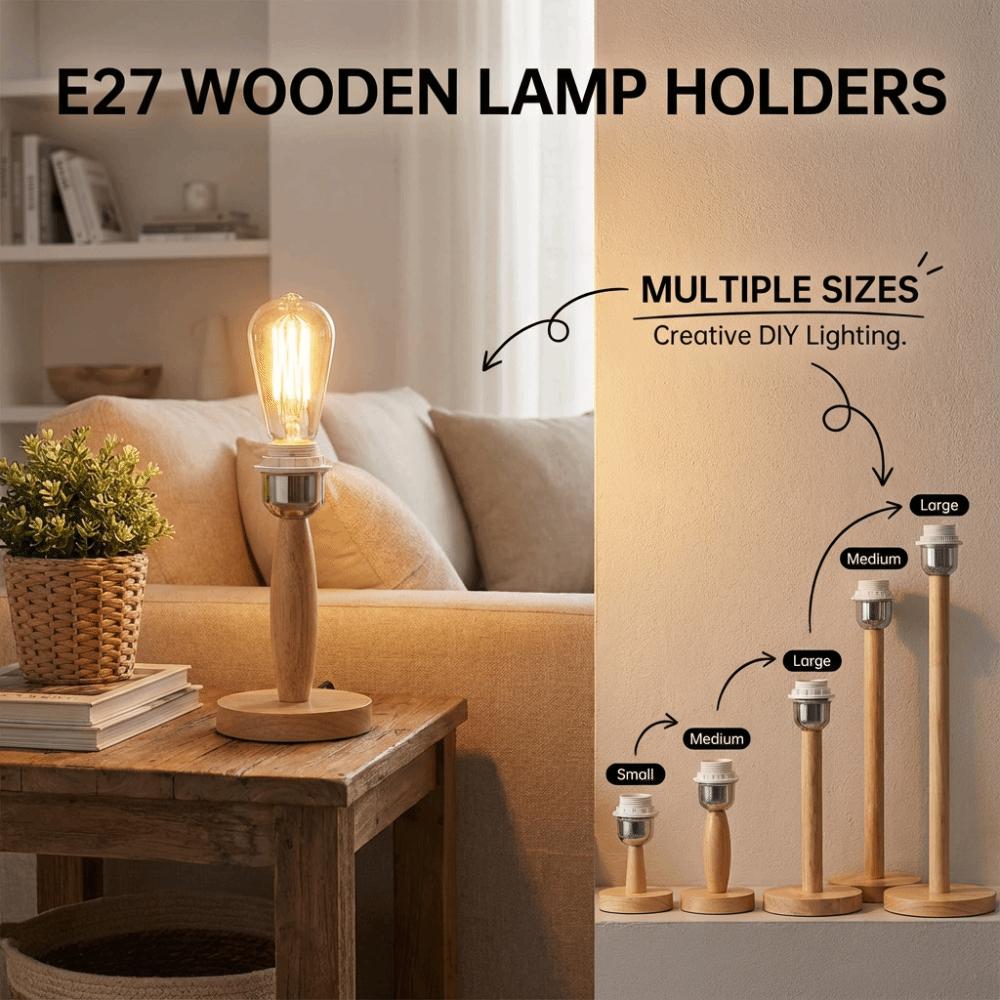 Universal Solid Wood Lamp Base Holder E27 On Off Switch Table Lamp Holder EU Plug Bedside Lamp Holder Study Room