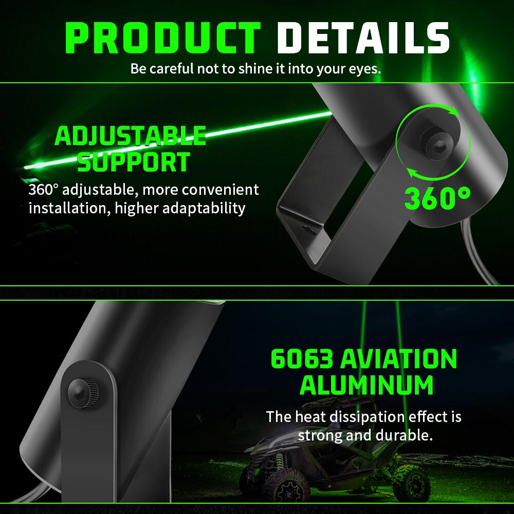 2x Laser Green LED Whip Light Whipless Antenna Remote For ATV UTV Can Am Polaris