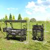 Folding Trolley Cart Storage Wagon Beach Trailer 4 Wheels with Handle Overhead Canopy Cart Push Pull for Camping, Black
