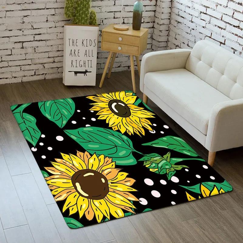 Sunflower Them Pattern Carpet for Living Room Bedroom Decor Home Sofa Coffee Table Area Rug Non Slip Hallway Washable Floor Mat