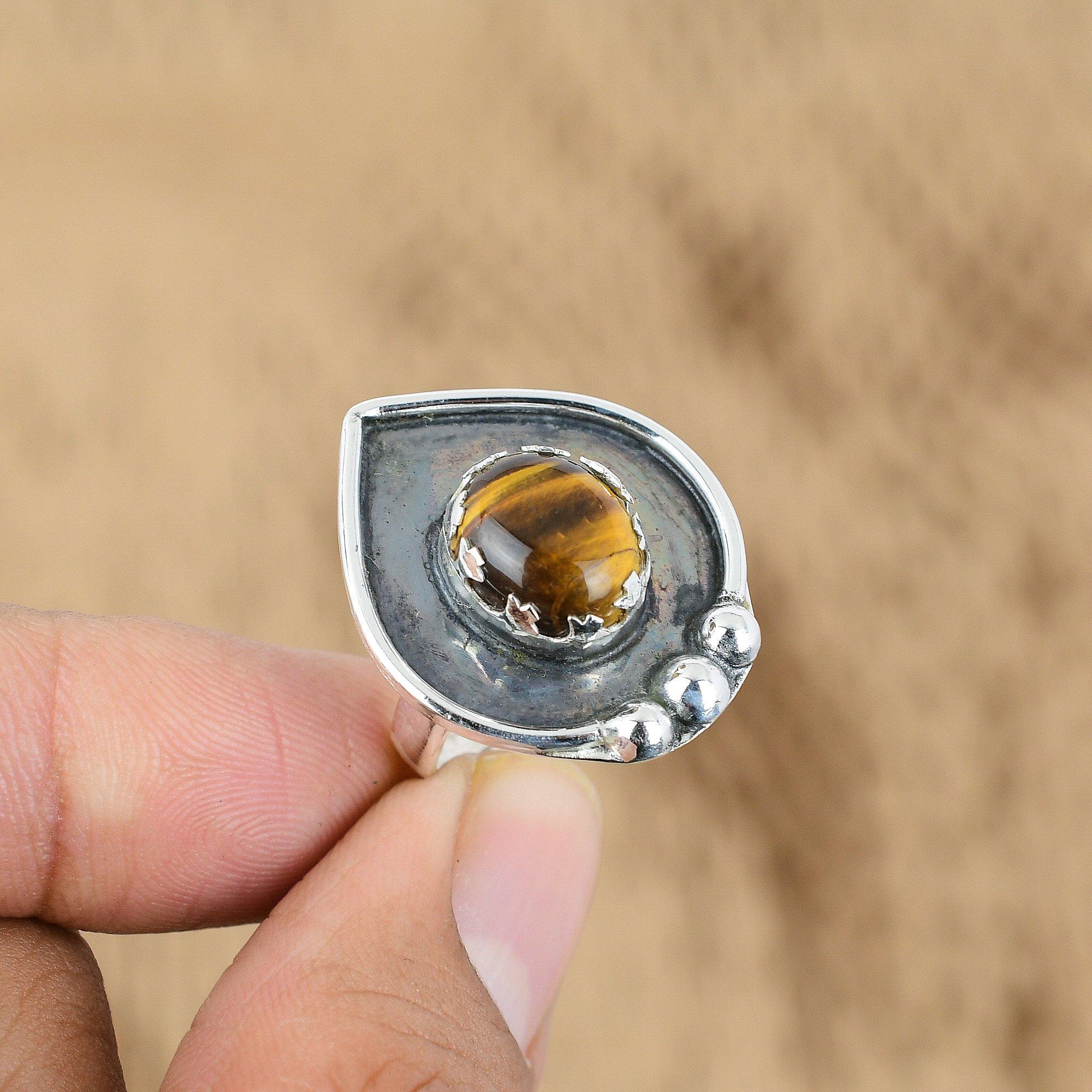 

Mothers day Sale Tiger s Eye Gemstone 925 Sterling Silver Sister Ring Jewelry Yes