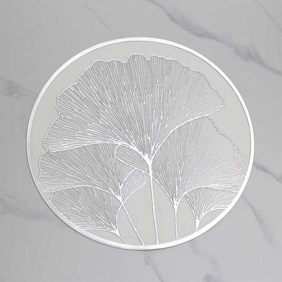 Round Heat Resistant Placemat Ginkgo Design Protection Gold Silver Table Leaf Mat Anti-Scalding Insulated