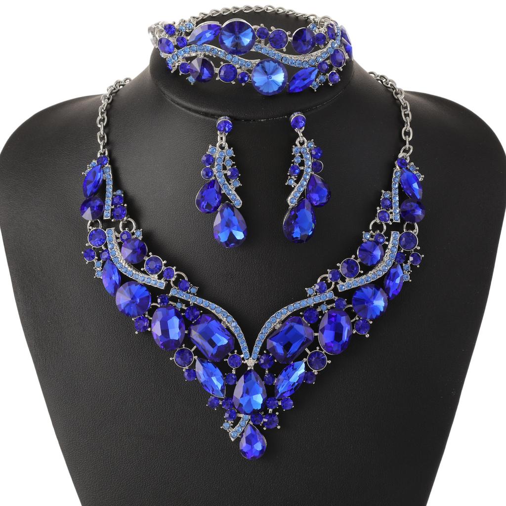 Vintage Crystal Necklace Earrings Bridal Jewelry Sets for Brides Wedding Party Costume Accessories Gifts for Women